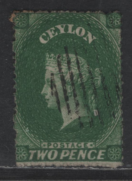 Lot 89 (C) Ceylon SG#29 2d Green Queen Victoria, 1861-1864 Perkins Bacon Courbould Heads Issue, A Very Good Used Single, Large Star Wmk, Rough Perf 14-15.5, Fine Centering, Small Pinhole