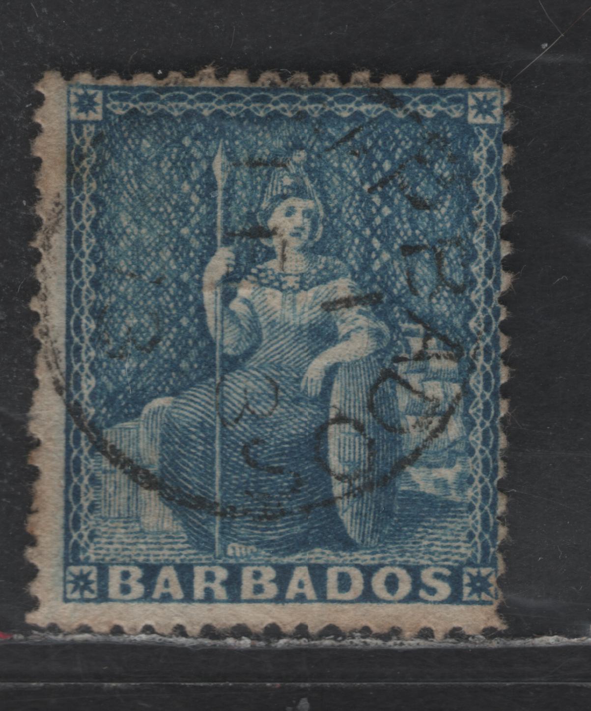Lot 9 Barbados SG#32 1d Blue Britannia, 1872 Britannia Issue, A Fine Used Single, Clean Cut Perf 14.5x15.5, Small Star Wmk