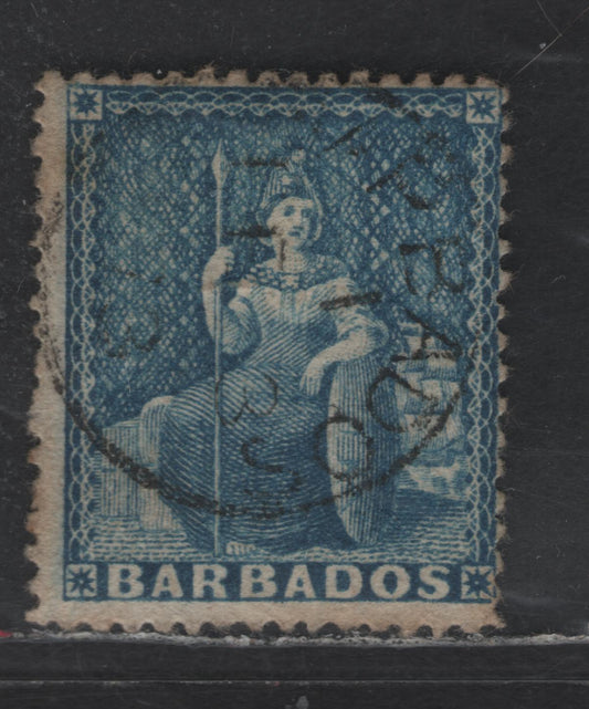 Lot 9 Barbados SG#32 1d Blue Britannia, 1872 Britannia Issue, A Fine Used Single, Clean Cut Perf 14.5x15.5, Small Star Wmk