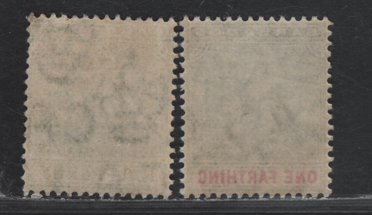 Lot 106 Barbados SG#135-136 1/4d - 1/2d Slate & Carmine - Green Seal of Colony, 1905 Badge of the Colony Issue, 2 VFOG Singles, Multiple Crown CA Wmk