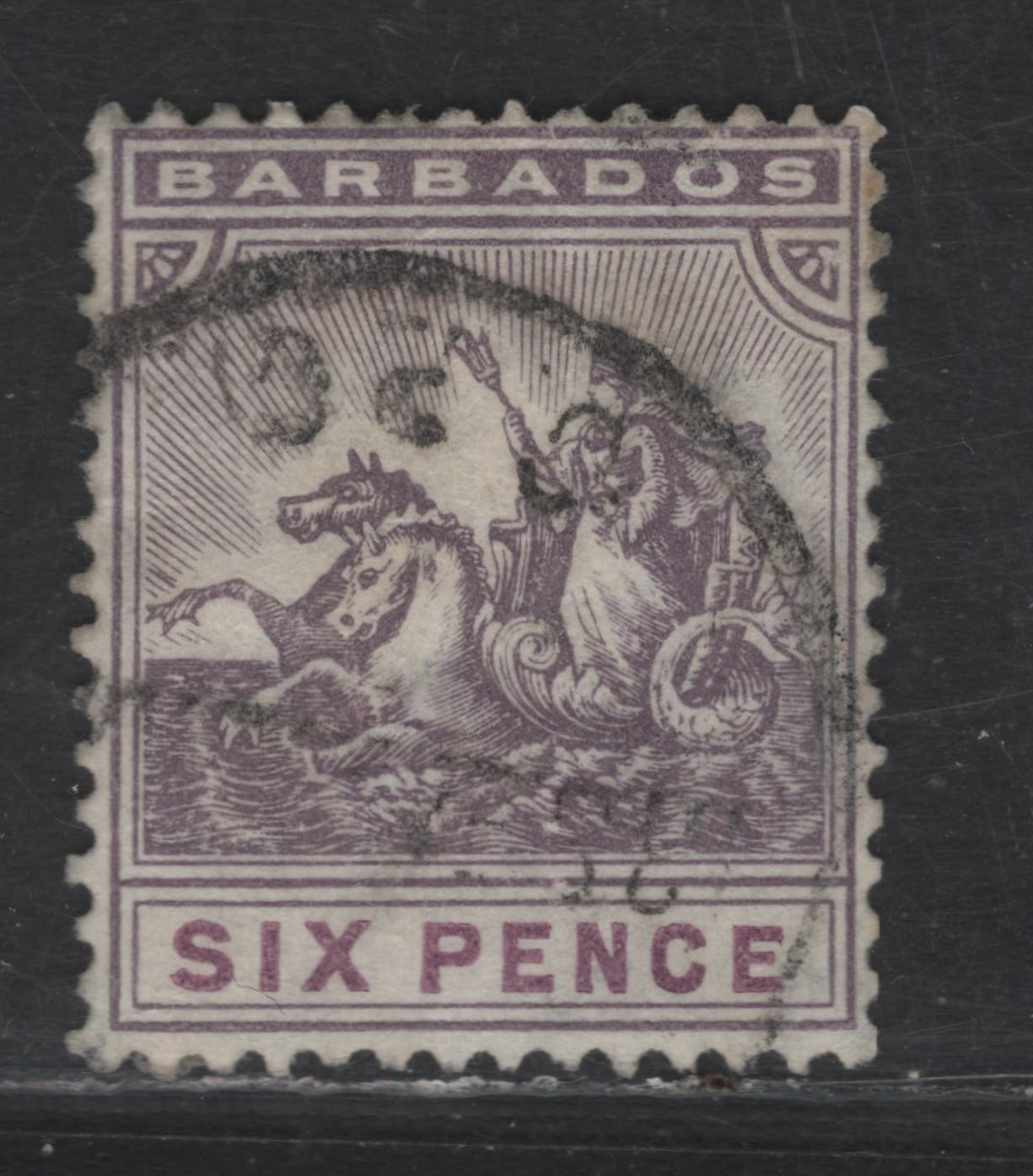Lot 110 Barbados SG#168 6d Dull & Bright Purple Badge of the Colony, 1909-1910 Badge of the Colony Issue, A Very Fine Used Single, Multiple Crown CA Wmk