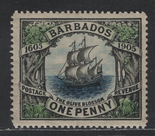 Lot 118 Barbados SG#152 1d Black, Blue & Green Olive Blossom, 1906 Tercentenary Of Annexation Issue, A VFOG Single