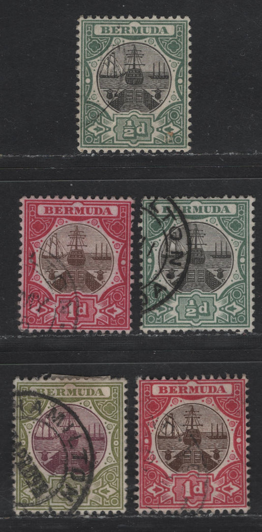 Lot 122 (C) Bermuda SG#31-33 1/2d - 3d Black & Green - Magenta & Sage Green Dry Docks, 1902-1903 Dry Docks Definitives, 3 Very Fine Used Singles, Crown CA Wmk