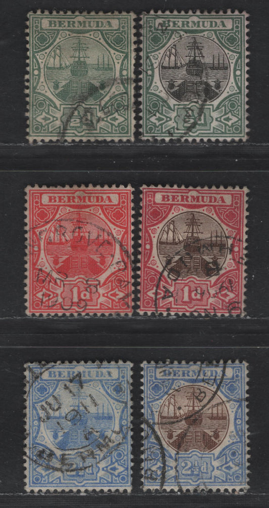 Lot 128 (C) Bermuda SG#35-38, 41 1/2d - 25d Black & Dull Green - Blue Dry Docks, 1906-1910 Dry Docks Definitives, 5 Fine/Very Fine Used Singles, Multiple Crown CA Wmk