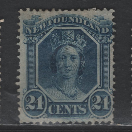 Lot 14 Newfoundland #31 24c Blue Queen Victoria, 1865-1894 First Cents Issue, A FOG Single, Large Part OG
