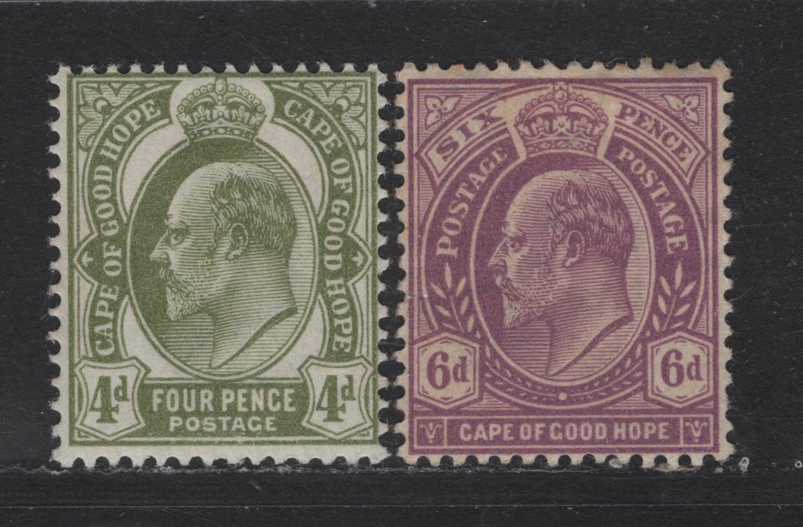Lot 145 Cape Of Good Hope SG#75-76 4d - 6d Olive Green - Bright Mauve King Edward VII, 1903-1904 King Edward VII Issue, 2 FOG Singles