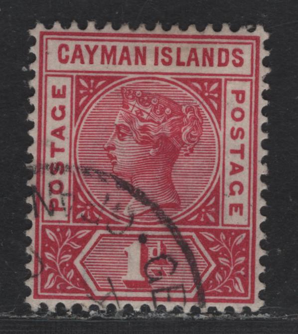 Lot 149 Cayman Islands SG#2 1d Carmine Queen Victoria, 1900 Queen Victoria Keyplate Issue, A Very Fine Used Single, Aniline Ink