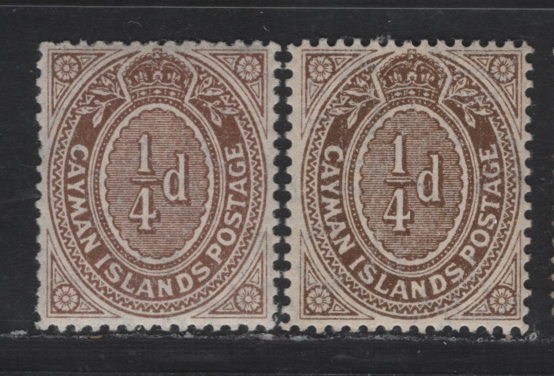 Lot 158 (C) Cayman Islands SG#38-a 1/4d Brown - Gray Brown Numeral, 1908-1909 Numeral Issue, 2 VFOG Singles