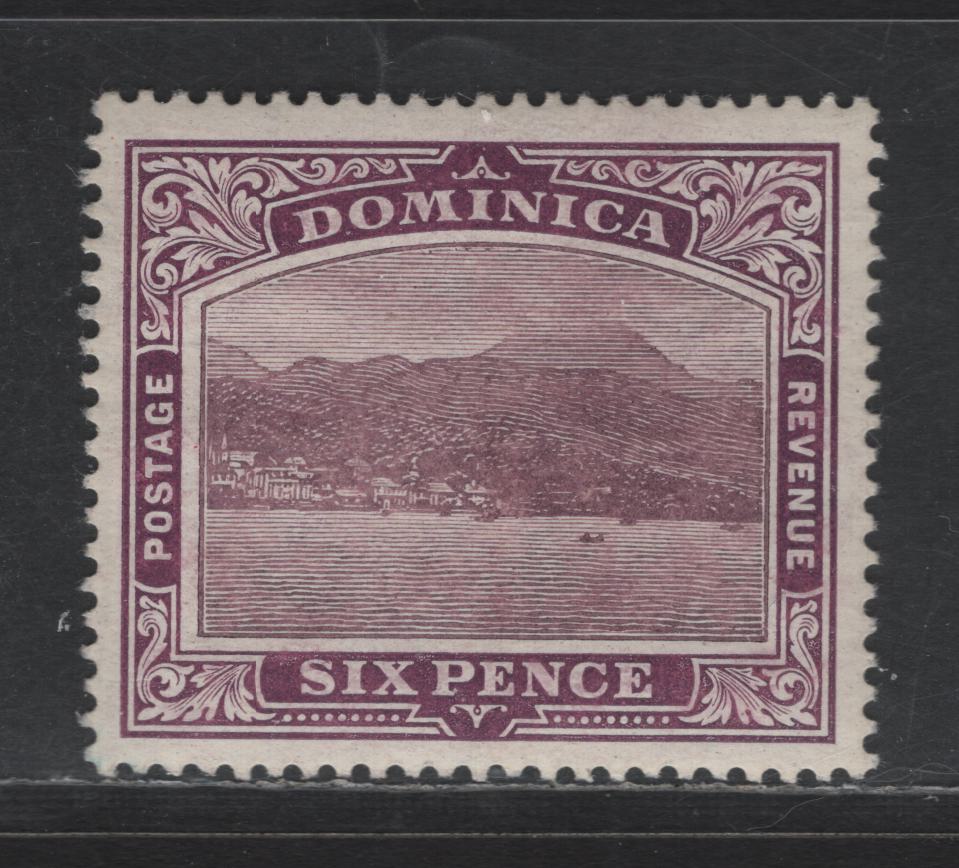 Lot 170 Dominica SG#52 6d Dull & Bright Purple Roseau from the Sea, 1909 Roseau View Issue, A VFOG Single, Chalk Surfaced Paper, Crown CA Wmk With Crown To Right Of CA