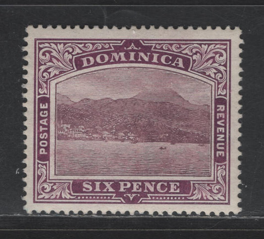 Lot 170 Dominica SG#52 6d Dull & Bright Purple Roseau from the Sea, 1909 Roseau View Issue, A VFOG Single, Chalk Surfaced Paper, Crown CA Wmk With Crown To Right Of CA