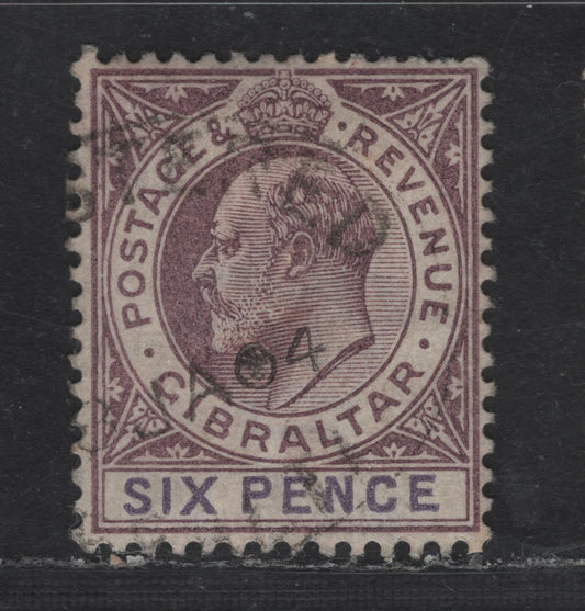 Lot 183 (C) Gibraltar SG#50 6d Dull Purple & Violet King Edward VII, 1903 King Edward VII Issue, A Very Fine Used Single, Crown CA Wmk