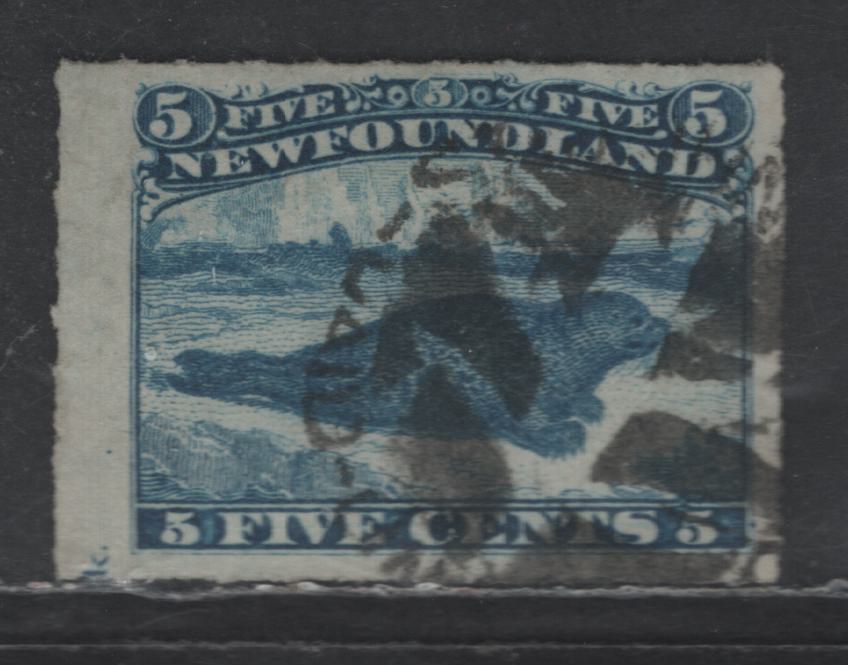 Lot 19 Newfoundland #40 5c Blue Harp Seal, 1876-1879 3rd Cents Issue, A Fine Used Single, Imprint Example, Showing The Very End Of The Imprint At Lower Left