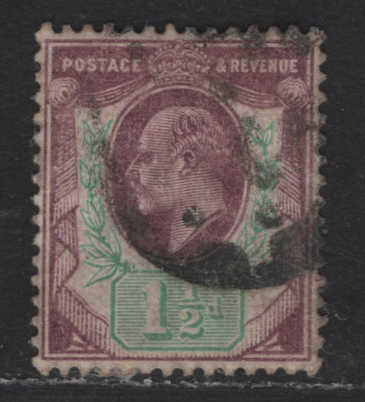 Lot 196 Great Britain SG#224 1.5d Slate Purple & Bluish Green King Edward VII, 1902-1910 King Edward VII Issue, A Very Fine Used Single, De la Rue Printing, Chalk Surfaced Paper