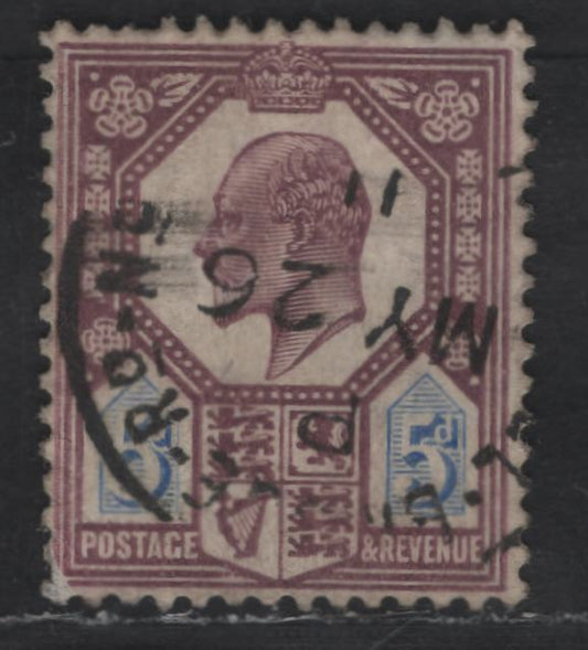 Lot 199 Great Britain SG#242a 5d Dull Purple & Ultramarine King Edward VII, 1902-1910 King Edward VII Issue, A Fine Used Single, De la Rue Printing Chalk Surfaced Paper VF Centering, Light Cancel, Small Corner Crease At Lower Left.