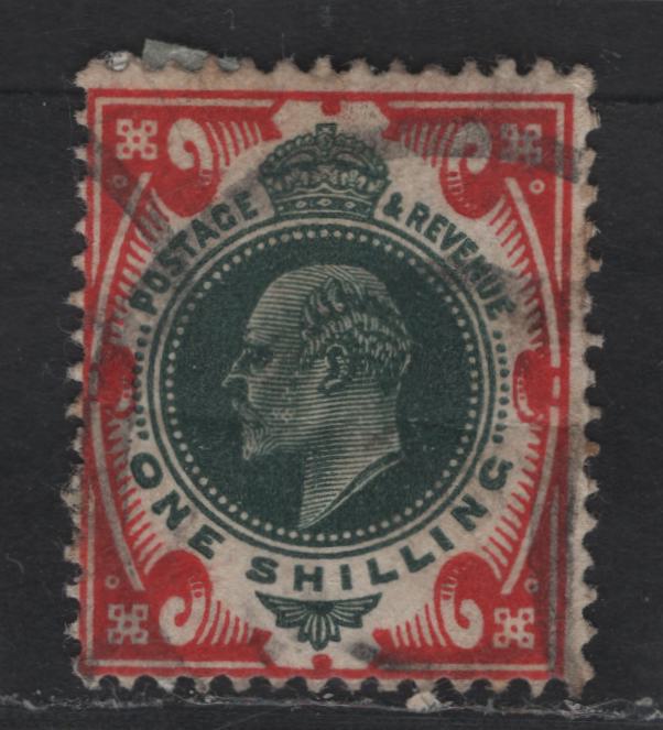 Lot 200 Great Britain SG#312 1/- Dark Green & Scarlet King Edward VII, 1911-1913 King Edward VII Issue, A Very Good Used Single, Somerset House Printing, Light Corner Crease