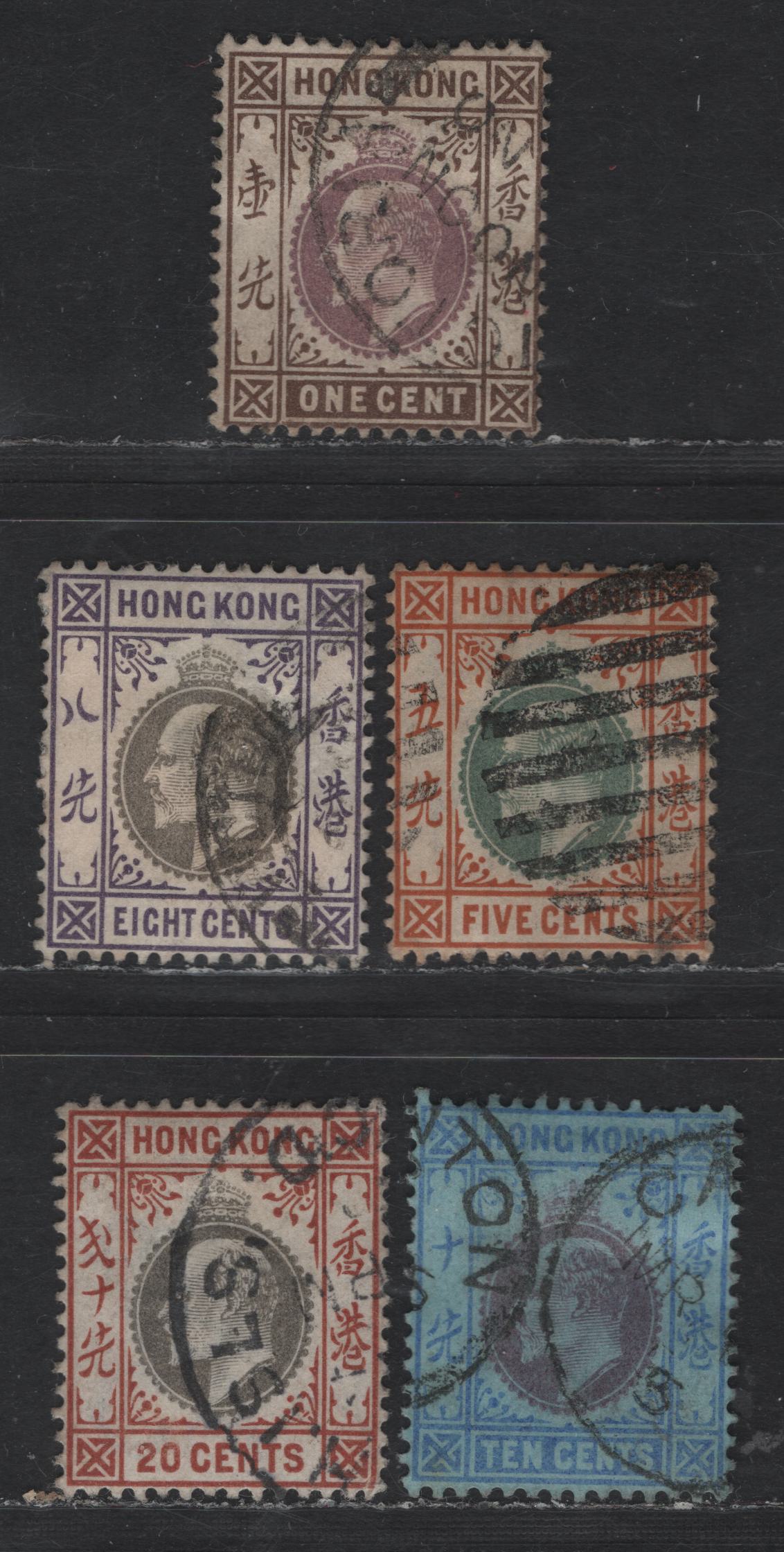 Lot 203 (C) Hong Kong SG#62, 66-66, 69 1c - 20c Dull Purple & Brown - Slate & Chestnut King Edward VII, 1903-1910 King Edward VII Issue, 4 Very Fine Used Singles, Crown CA Wmk