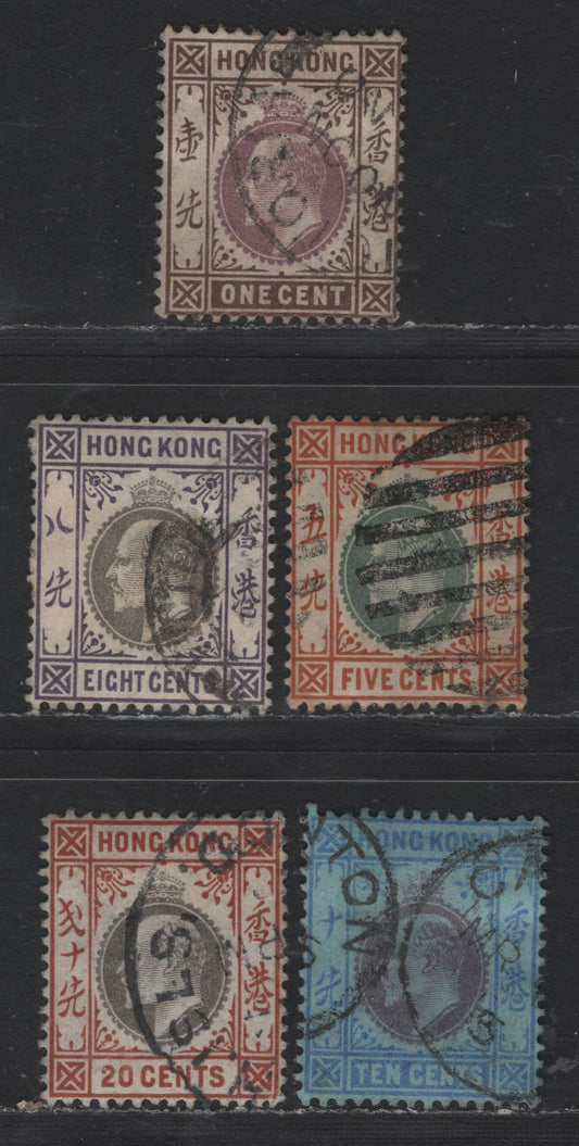 Lot 203 (C) Hong Kong SG#62, 66-66, 69 1c - 20c Dull Purple & Brown - Slate & Chestnut King Edward VII, 1903-1910 King Edward VII Issue, 4 Very Fine Used Singles, Crown CA Wmk
