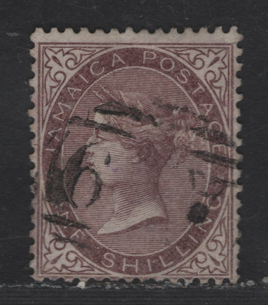 Lot 214 (C) Jamaica SG#6a 1/- Purple Brown Queen Victoria, 1860-1870 Queen Victoria Keyplate Issue, A Fine Used Single, Pineapple Wmk