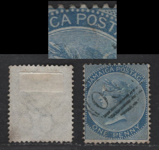 Lot 215 (C) Jamaica SG#17var 1d Blue Queen Victoria, 1870-1883 Queen Victoria Keyplate Issue, A Fine Used Single, Dot Between 'os' of Postage