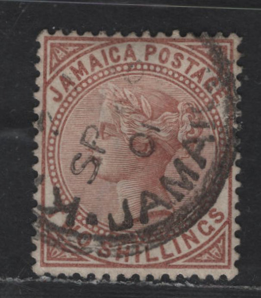 Lot 218 (C) Jamaica SG#25 2/- Venetian Red Queen Victoria, 1883-1897 Queen Victoria Keyplate Issue, A Very Fine Used Single, Crown CA Wmk