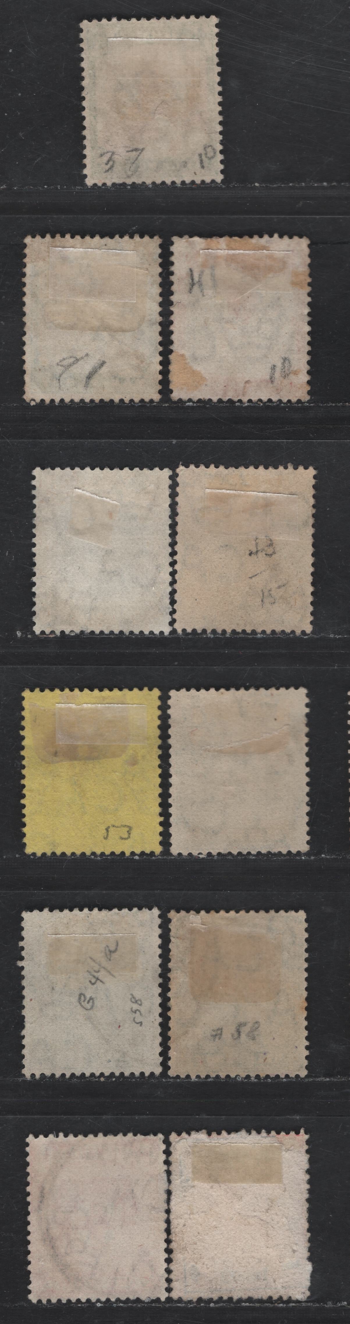Lot 220 (C) Jamaica SG#37-41, 46, 47a, 38b-c 1/2d - 3d Gray & Dull Green - Pale Purple on Yellow Arms - Queen Victoria, 1905-1911 Arms & Queen Victoria Keyplate Issues, 9 Fine/Very Fine Used Singles, Multiple Crown CA Wmk