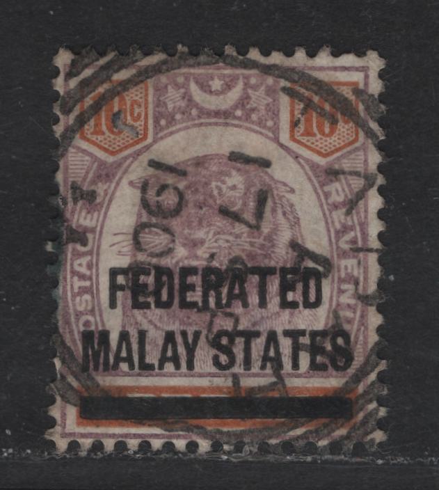 Lot 233 Malayan Federation SG#10 10c Dull Purple & Orange Pictorial, 1900 Pictorial Issue, A Fine Used Single