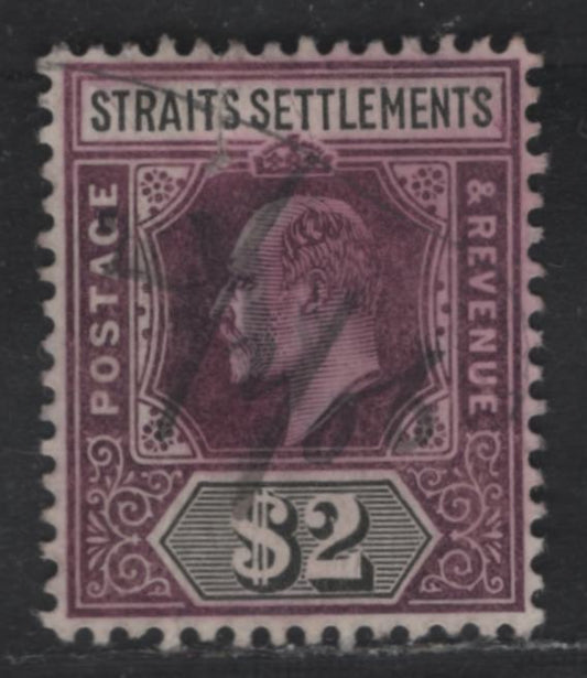 Lot 246 Straits Settlements SG#137 $2 Dull Purple & Black King Edward VII, 1904-1910 Kign Edward VII Keyplates, A Very Fine Used Single, Multiple Crown CA Wmk, Revenue Cancel