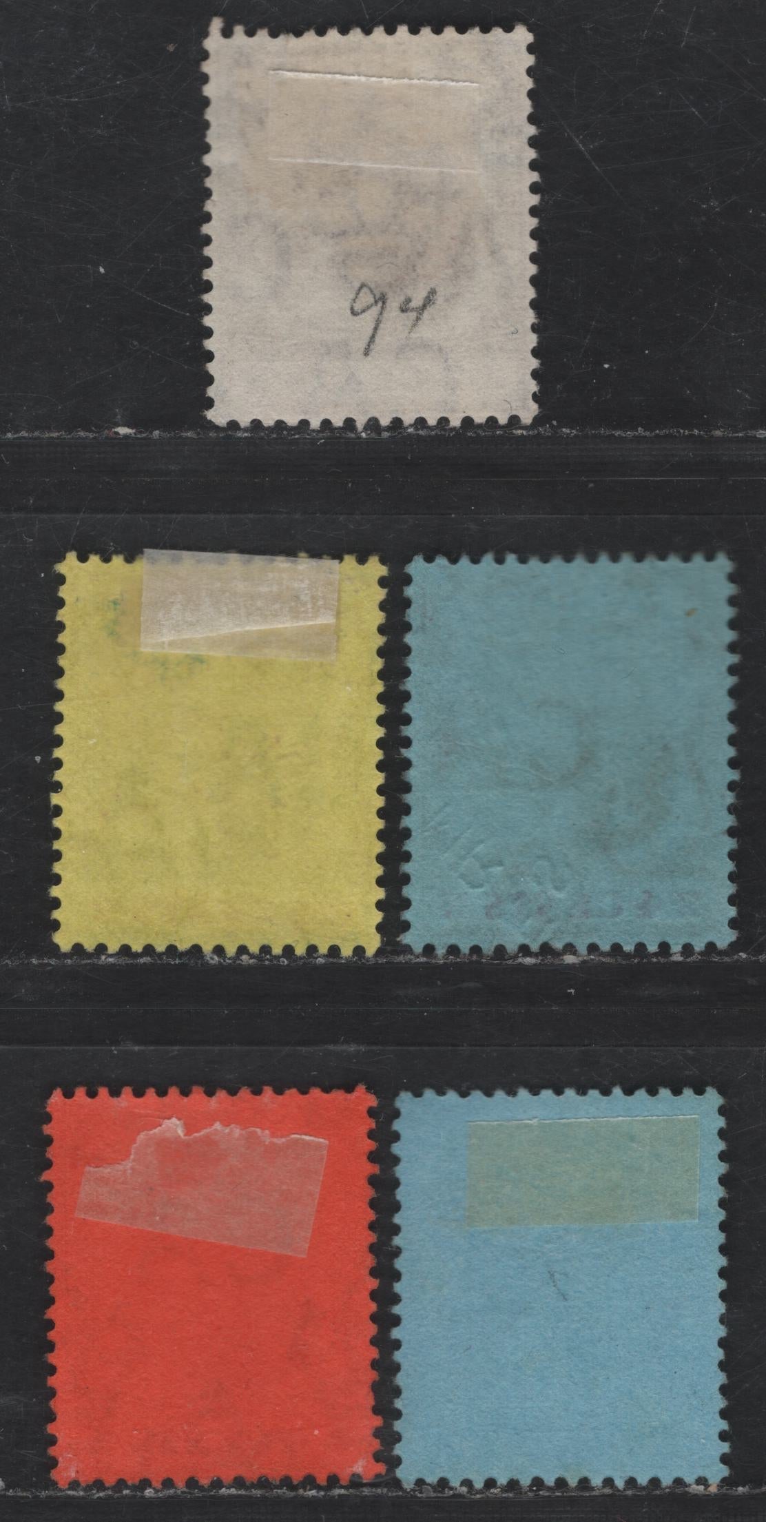 Lot 257 Mauritius SG#165a, 166-168, 171 2c - 15c Dull & Bright Purple - Black & Blue on Blue Arms, 1904-1907 Arms Keyplates, 5 Fine/Very Fine Used Singles, 2c On Chalky Paper, Multicple Crown CA Wmk
