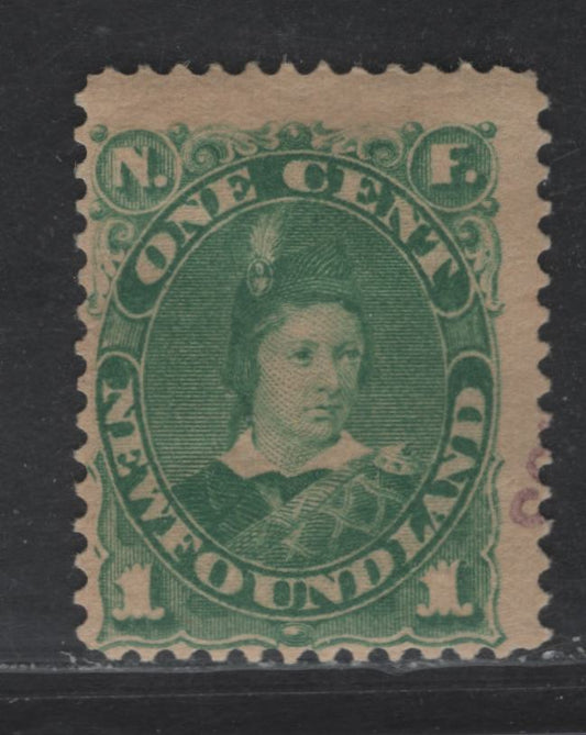 Lot 26 Newfoundland #45 1c Green Edward Prince of Wales, 1880-1896 4th Cents Issue, A FOG Single, Toned Paper, Small Ink Mark In Right Margin
