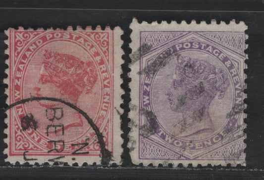 Lot 269 New Zealand SG#208-209 1d - 2d Rose - Purple Queen Victoria, 1882-1900 Queen Victoria Issue, 2 Very Good Used Singles, Die 3, Perf 12x11.5, Star & NZ Wmk With 4mm Narrow Gap.