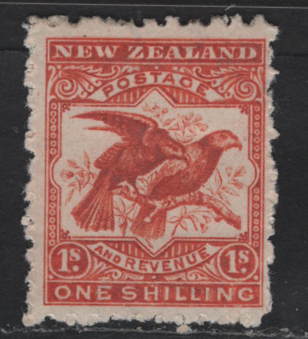 Lot 283 New Zealand SG#315b 1/- Orange Red Kea & Kaka, 1902-1907 Pictorial Issue, A FOG Single, Perf 11, Single Wmk