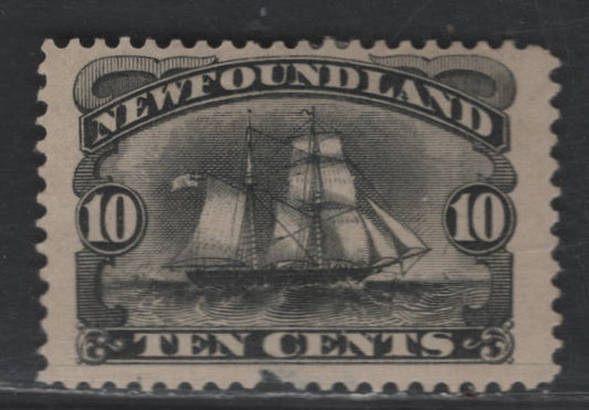 Lot 29 Newfoundland #59 10c Black Schooner, 1887-1898 5th Cents Issue, A VGOG Single, Adjustment For Pulled Perfs