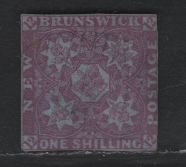 Lot 3 (C) New Brunswick #3 1/- Bright Red Violet Flowers, 1851 Pence Issue, A Very Good Used Imperf Single, Rare Sound Example Of This Timeless Rarity, 3 Clear Margins, Narrow To Just In On The Postage Side