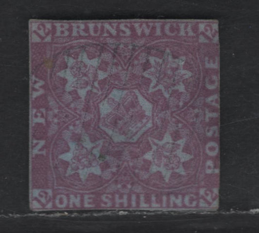Lot 3 (C) New Brunswick #3 1/- Bright Red Violet Flowers, 1851 Pence Issue, A Very Good Used Imperf Single, Rare Sound Example Of This Timeless Rarity, 3 Clear Margins, Narrow To Just In On The Postage Side
