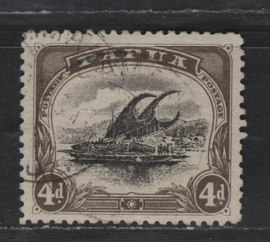 Lot 304  (C) Papua SG#63 4d Black & Sepia Canoe, 1907-1910 Lakatoi Keyplate, A Very Fine Used Single, Double Lined Crown over A Wmk, Perf 11