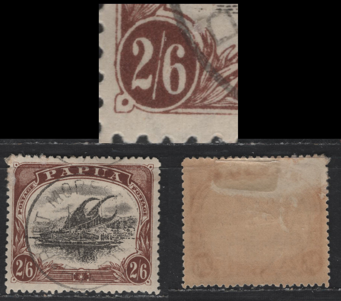 Lot 305  (C) Papua SG#83 2/6 Black & Brown Canoe, 1910-1911 Lakatoi Keyplate, A Very Fine Used Single, Double Lined Crown over A Wmk, Perf 12.5