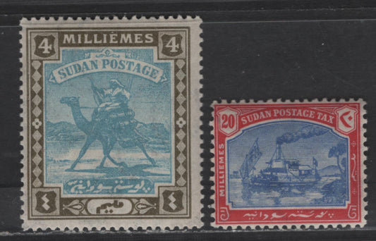 Lot 340 Sudan SG#21, D8 4m - 20m Blue & Bistre - Ultramarine & Carmine Arab Postman - Gunboat Zafir, 1902-1921 Arab Postman & Postage Dues, 2 F/VFNH Singles, Multiple Crescent & Star Wmk