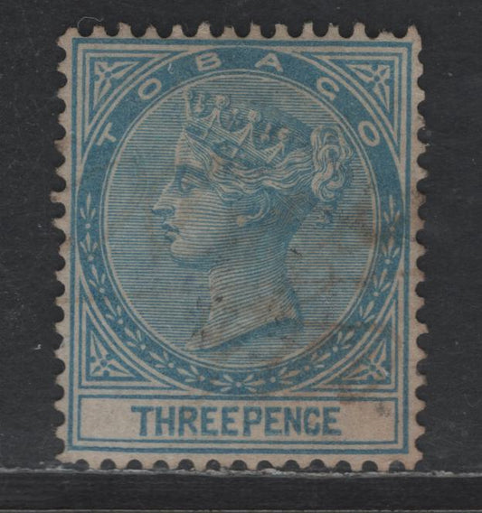 Lot 355  (C) Tobago SGSG#2 3d Blue Queen Victoria, 1879-1880 Queen Victoria Revenue Provisional Issue, A Very Fine Used Single, Crown CC Wmk