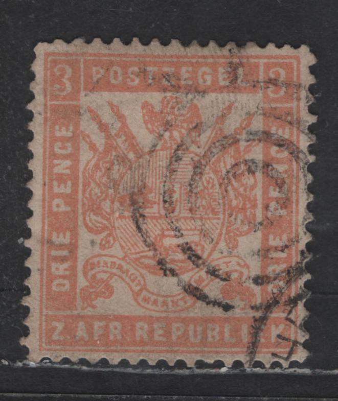 Lot 361  (C)  Transvaal SG#40 1d Pale Red, 1874 Arms Issue, A Very Fine Used Single Perf 12 1/2