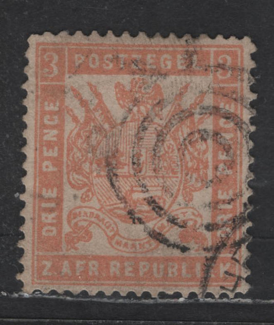 Lot 361  (C)  Transvaal SG#40 1d Pale Red, 1874 Arms Issue, A Very Fine Used Single Perf 12 1/2