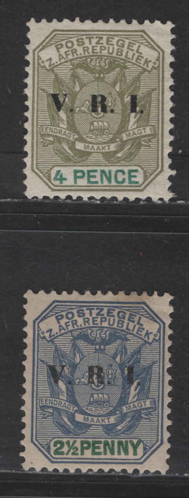 Lot 371 (C) Transvaal SG#229, 231 2 1/2d Dull Blue & Green, 4d Sage Green & Green, 1900 VRI Overprints Issue, 2 VFOG Singles