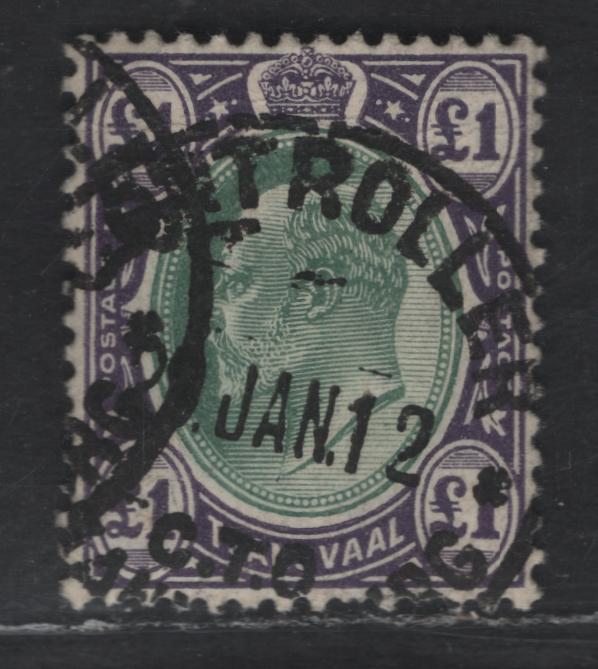 Lot 378 (C) Transvaal SG#272a £1 Green & Violet, 1904-1909 King Edward VII Wmk Multiple Crown CA Issue, A Very Fine Used Single On Chalk Surfaced Paper