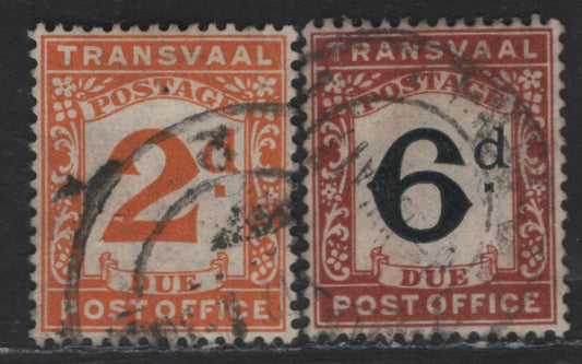 Lot 379 (C) Transvaal SG#D3, D6 2d Brown Orange & 6d Black & Red Brown, 1907 Postage Due Issue, 2 Very Fine Used Singles