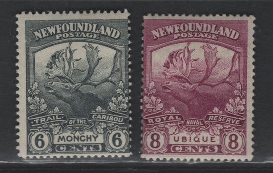 Lot 40 Newfoundland #120-121 6c - 8c Gray - Magenta Monchy - Ubique, 1919 Trail of the Caribou Issue, 2 VGOG Singles, 6c Is Perf 14.1x13.9, 8c Is Perf 14.2x14