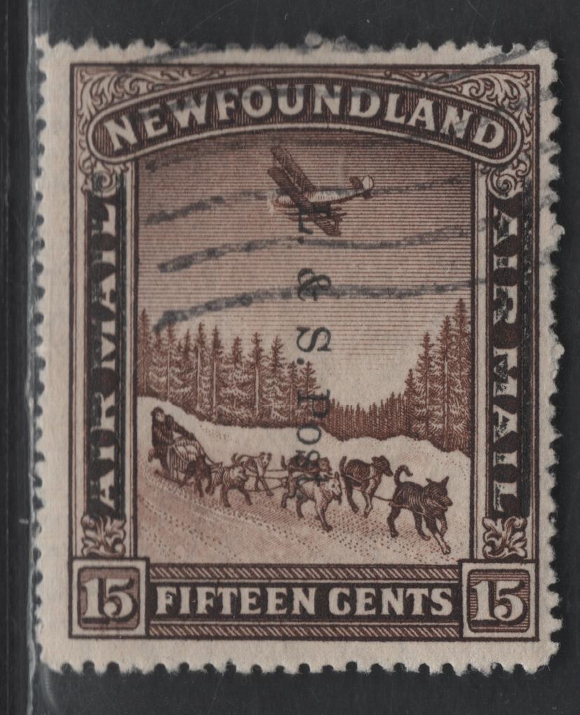 Lot 54 Newfoundland #211 15c Brown Dog Sled & Airplane, 1933 Land & Sea Post Overprinted Issue, A Fine Used Single, Perf 13.8