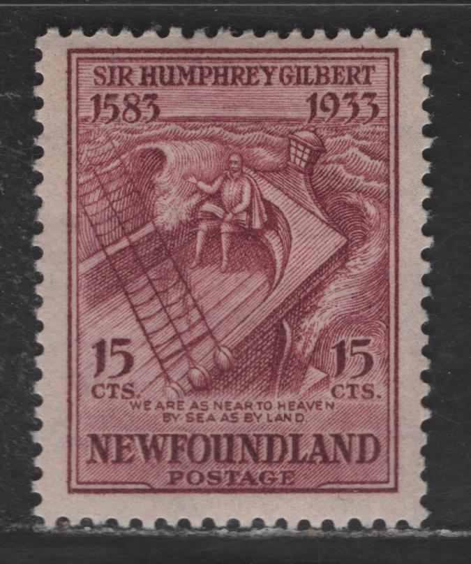 Lot 56 Newfoundland #222var 15c Claret Gilbert on the Squirrel, 1933 Sir Humphrey Gilbert Issue, A FOG Single, Reversed Wmk