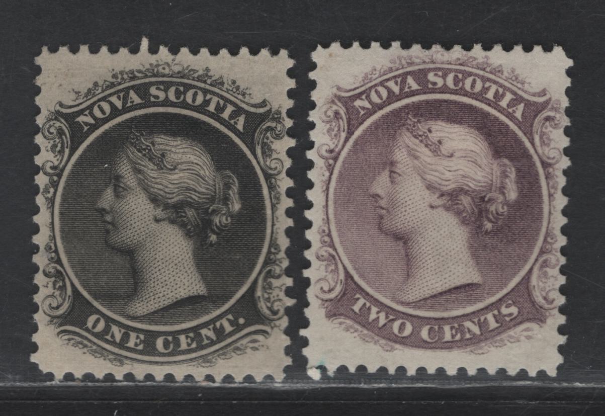 Lot 67 Nova Scotia #8-9 1c - 2c Black - Lilac Queen Victoria, 1860-1863 Queen Victoria Issue, 2 Very Fine Unused Singles, Perf 12
