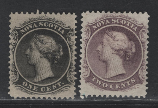 Lot 67 Nova Scotia #8-9 1c - 2c Black - Lilac Queen Victoria, 1860-1863 Queen Victoria Issue, 2 Very Fine Unused Singles, Perf 12
