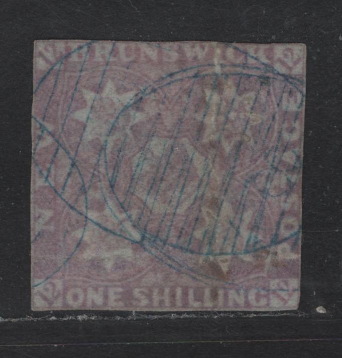 Lot 7 New Brunswick #4 1/- Dull Violet Flowers, 1851 Pence Issue, A Fair Used Single, More Than Acceptable Space Filler, With What I Consider to Be An Overly Harsh 2001 PF Certificate With What I Assume To Be 2 Incorrect Assertions