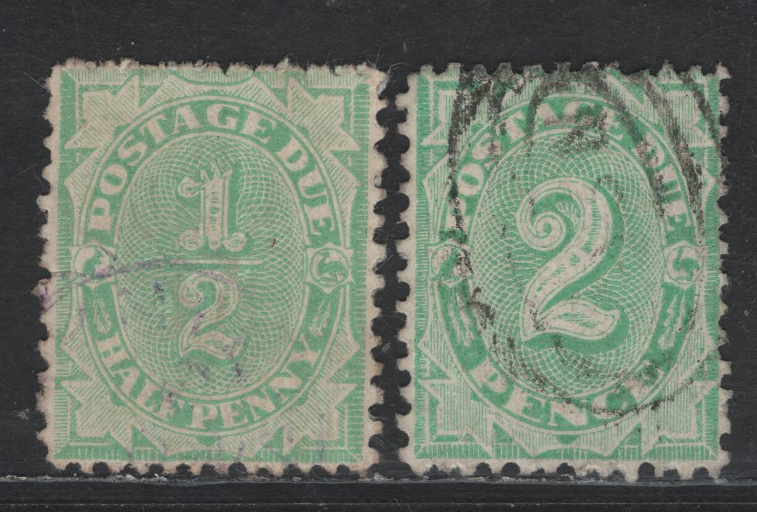 Lot 81 (C) Australia SG#D22, D24 1/2d - 2d Emerald Green Numerals, 1902-1904 Postage Dues, 2 Very Fine Used Singles, Perf 12x11, Crown over NSW Wmk